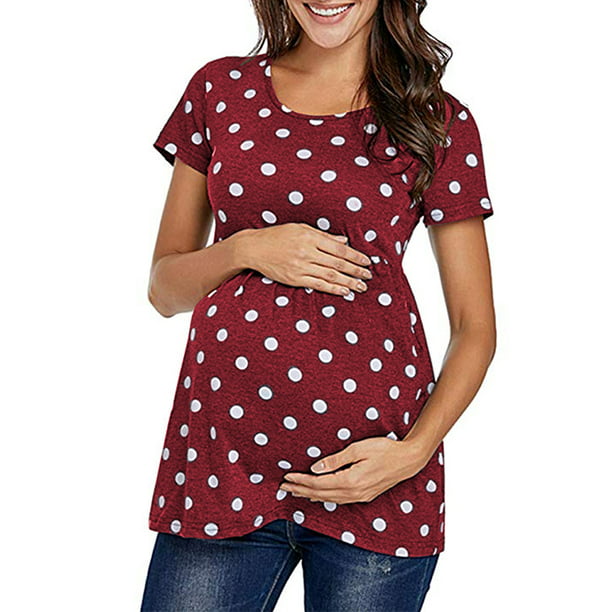Women Maternity Nursing T-Shirt Short Sleeve Patchwouk Breastfeeding Tops Pleated Tunic for Pregnancy 